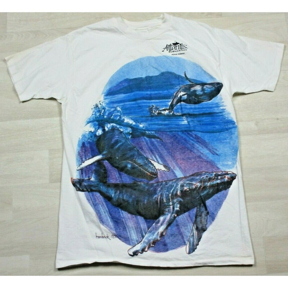 Vintage 1990 Atlantis All Over Print AOP Submarines Kona Hawaii Single Stitch XL